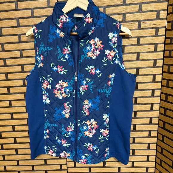 Blair Blue Floral Zip Up Vest‎ Size Medium - Picture 1 of 7